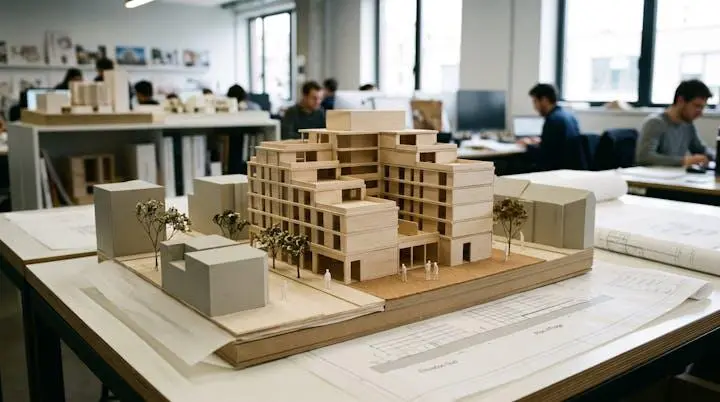 Schéma architectural montrant la compacité volumétrique d'un bâtiment sobre avec optimisation des surfaces