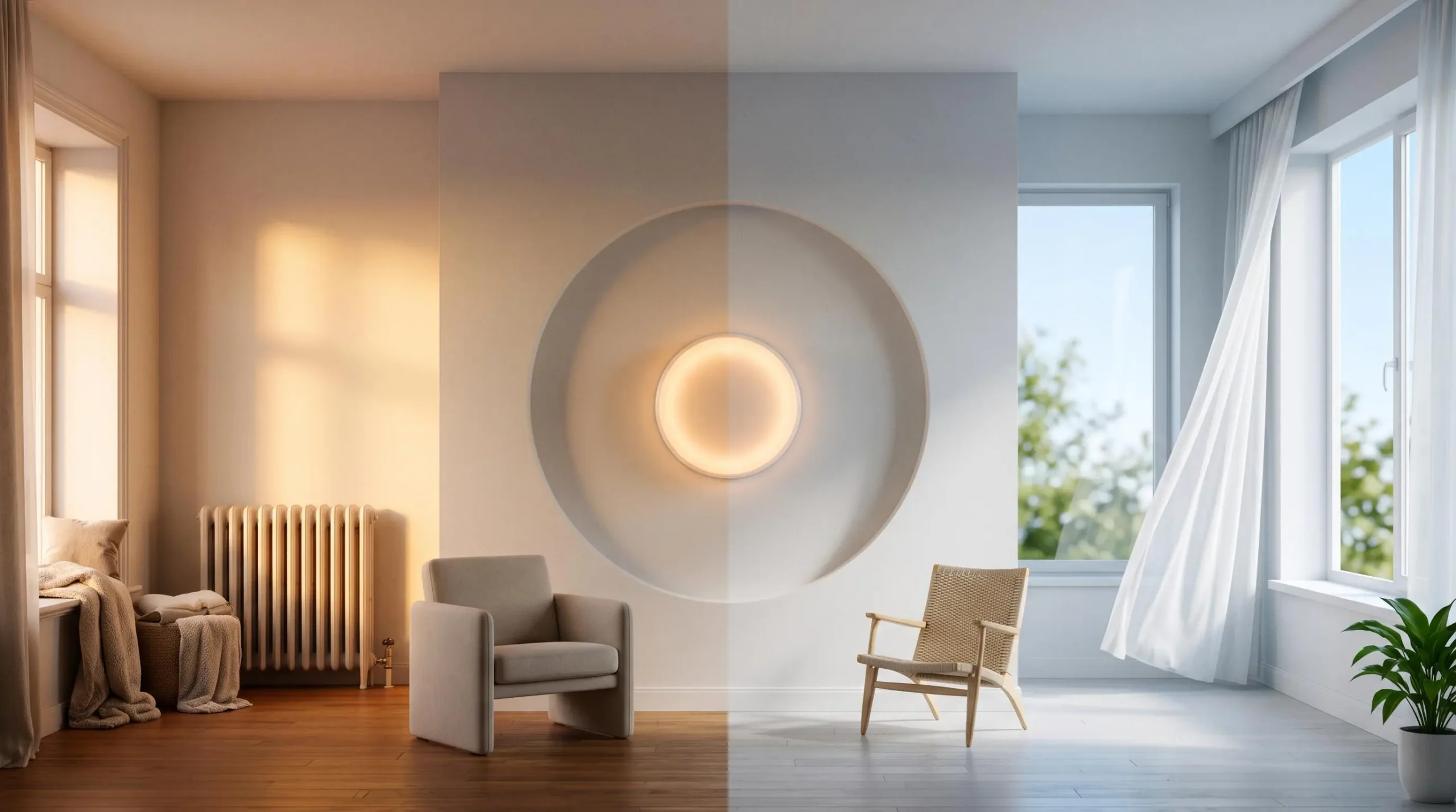 Intérieur chaleureux illustrant un équilibre thermique stable été comme hiver