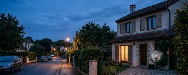 Maison individuelle française vue de nuit avec un halo lumineux pulsé évoquant le suivi énergétique en temps réel