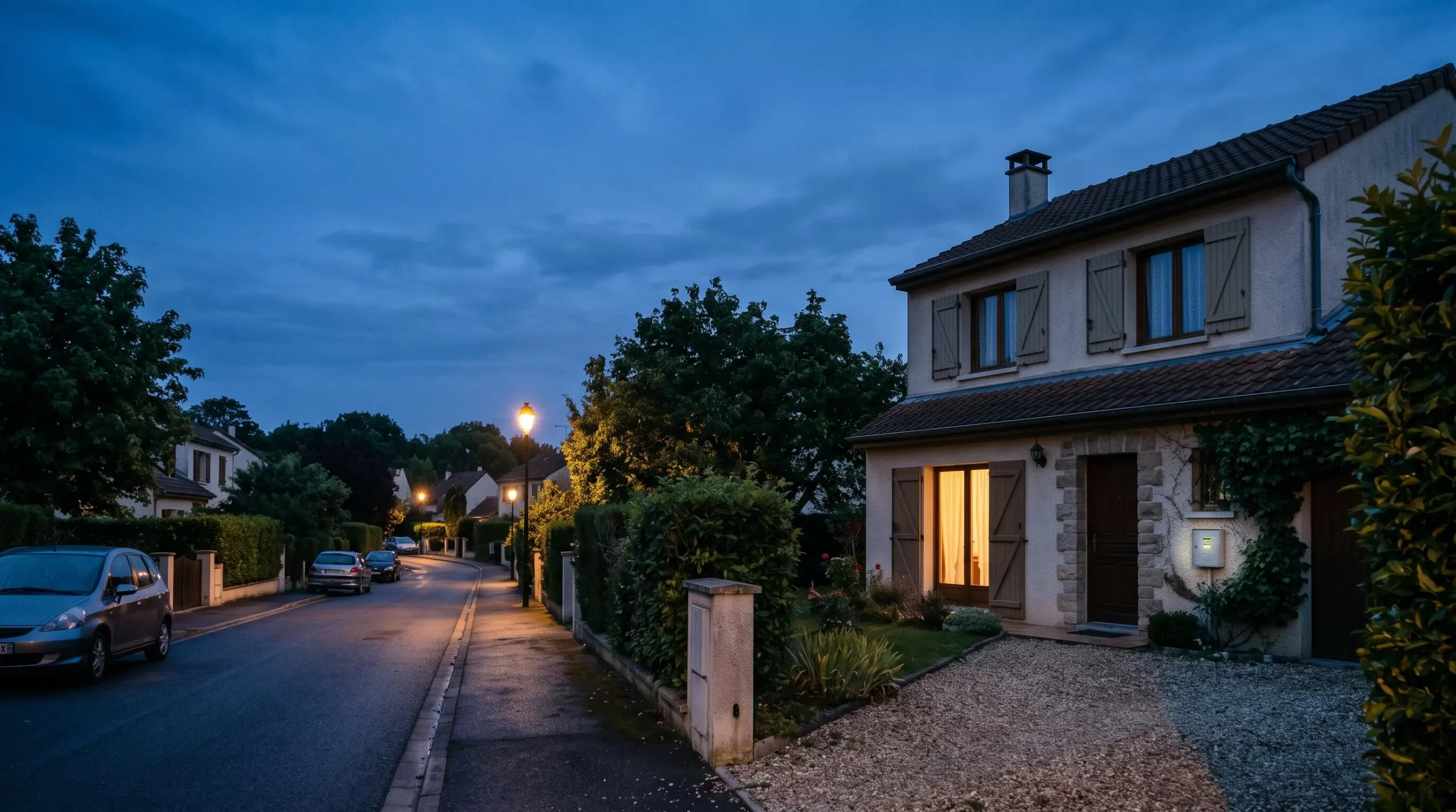 Maison individuelle française vue de nuit avec un halo lumineux pulsé évoquant le suivi énergétique en temps réel